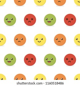 Vector seamless pattern background with cute and colorful cartoon emotion balls characters, emoji icons. Positive and negative faces.