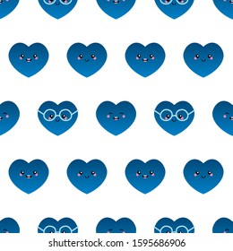 Vector seamless pattern background with cute blue hearts and dots for Valentines Day design, decoration.
