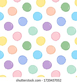 Vector seamless pattern background with cute and colorful macaron pastry.
