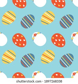 Vector seamless pattern background with decorated easter eggs for Easter holiday design.