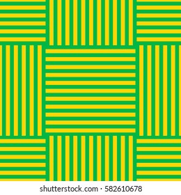 Vector seamless pattern. Background for decoration holiday St. Patrick's Day. Yellow and green stripes. Chess pattern of horizontal and vertical stripes.