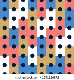 Vector Seamless pattern background, design, modern rectangle with dot or circle inside. Pixel seamless pattern with colorful elements