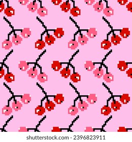 Vector seamless pattern, background, design, berry print. Pixel art