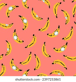 Vector seamless pattern, background, design, banana print. Pixel art