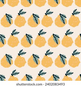 Vector seamless pattern, background, design, pear print. Pixel art