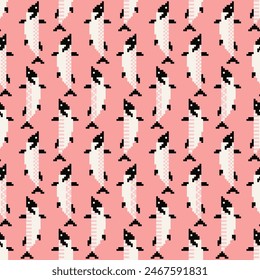 Vector seamless pattern, background, design, fish print. Pixel art