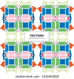 Vector seamless pattern background with different geometrical shapes of multiple colors. Illustration with symmetrical design. Kaleidoscope backdrop. Modern banner design template.
