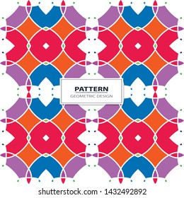 Vector seamless pattern background with different geometrical shapes of multiple colors. Illustration with symmetrical design. Kaleidoscope backdrop. Modern banner design template.
