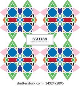 Vector seamless pattern background with different geometrical shapes of multiple colors. Illustration with symmetrical design. Kaleidoscope backdrop. Modern banner design template.
