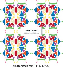 Vector seamless pattern background with different geometrical shapes of multiple colors. Illustration with symmetrical design. Kaleidoscope backdrop. Modern banner design template.
