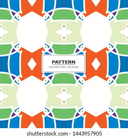 Vector seamless pattern background with different geometrical shapes of multiple colors. Illustration with symmetrical design. Kaleidoscope backdrop. Modern banner design template.