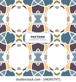 Vector seamless pattern background with different geometrical shapes of multiple colors. Illustration with symmetrical design. Kaleidoscope backdrop. Modern banner design template.
