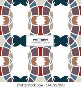 Vector seamless pattern background with different geometrical shapes of multiple colors. Illustration with symmetrical design. Kaleidoscope backdrop. Modern banner design template.