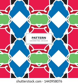 Vector seamless pattern background with different geometrical shapes of multiple colors. Illustration with symmetrical design. Kaleidoscope backdrop. Modern banner design template.