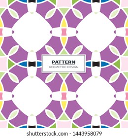 Vector seamless pattern background with different geometrical shapes of multiple colors. Illustration with symmetrical design. Kaleidoscope backdrop. Modern banner design template.