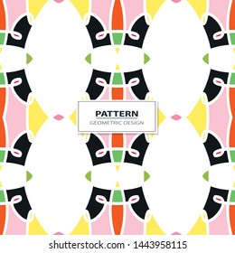 Vector seamless pattern background with different geometrical shapes of multiple colors. Illustration with symmetrical design. Kaleidoscope backdrop. Modern banner design template.