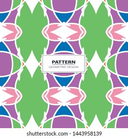 Vector seamless pattern background with different geometrical shapes of multiple colors. Illustration with symmetrical design. Kaleidoscope backdrop. Modern banner design template.
