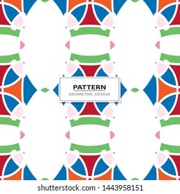 Vector seamless pattern background with different geometrical shapes of multiple colors. Illustration with symmetrical design. Kaleidoscope backdrop. Modern banner design template.