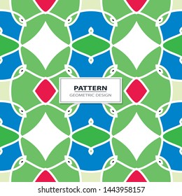 Vector seamless pattern background with different geometrical shapes of multiple colors. Illustration with symmetrical design. Kaleidoscope backdrop. Modern banner design template.