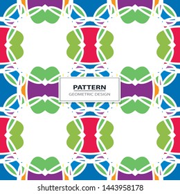 Vector seamless pattern background with different geometrical shapes of multiple colors. Illustration with symmetrical design. Kaleidoscope backdrop. Modern banner design template.