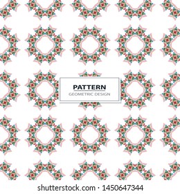 Vector seamless pattern background with different geometrical shapes of multiple colors. Illustration with symmetrical design. Kaleidoscope backdrop. Modern banner design template.
