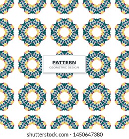 Vector seamless pattern background with different geometrical shapes of multiple colors. Illustration with symmetrical design. Kaleidoscope backdrop. Modern banner design template.