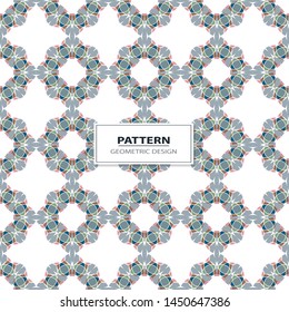 Vector seamless pattern background with different geometrical shapes of multiple colors. Illustration with symmetrical design. Kaleidoscope backdrop. Modern banner design template.