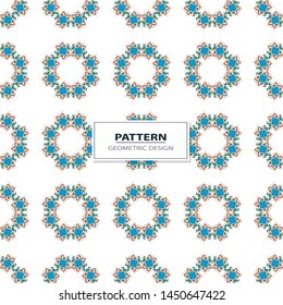 Vector seamless pattern background with different geometrical shapes of multiple colors. Illustration with symmetrical design. Kaleidoscope backdrop. Modern banner design template.