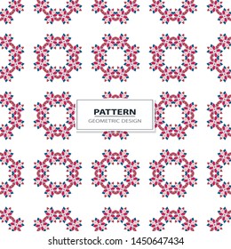 Vector seamless pattern background with different geometrical shapes of multiple colors. Illustration with symmetrical design. Kaleidoscope backdrop. Modern banner design template.