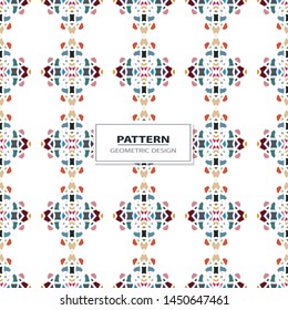 Vector seamless pattern background with different geometrical shapes of multiple colors. Illustration with symmetrical design. Kaleidoscope backdrop. Modern banner design template.