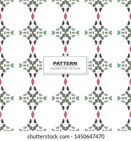 Vector seamless pattern background with different geometrical shapes of multiple colors. Illustration with symmetrical design. Kaleidoscope backdrop. Modern banner design template.