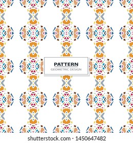 Vector seamless pattern background with different geometrical shapes of multiple colors. Illustration with symmetrical design. Kaleidoscope backdrop. Modern banner design template.