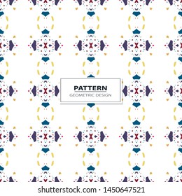 Vector seamless pattern background with different geometrical shapes of multiple colors. Illustration with symmetrical design. Kaleidoscope backdrop. Modern banner design template.