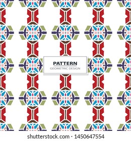 Vector seamless pattern background with different geometrical shapes of multiple colors. Illustration with symmetrical design. Kaleidoscope backdrop. Modern banner design template.