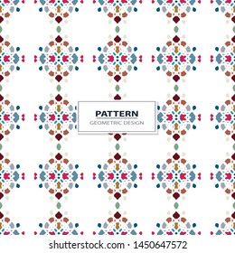 Vector seamless pattern background with different geometrical shapes of multiple colors. Illustration with symmetrical design. Kaleidoscope backdrop. Modern banner design template.