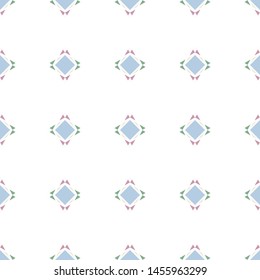 Vector seamless pattern background with different geometrical shapes of multiple colors. Illustration with symmetrical design. Textile cloth color
