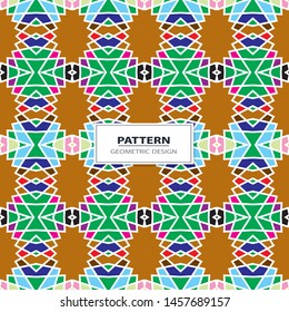 Vector seamless pattern background with different geometrical shapes of multiple colors. Illustration with symmetrical design.