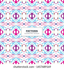 Vector seamless pattern background with different geometrical shapes of multiple colors. Illustration with symmetrical design.