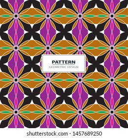 Vector seamless pattern background with different geometrical shapes of multiple colors. Illustration with symmetrical design.