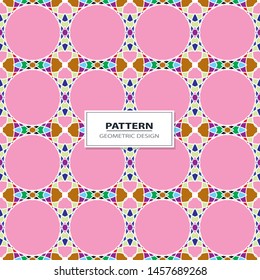 Vector seamless pattern background with different geometrical shapes of multiple colors. Illustration with symmetrical design.
