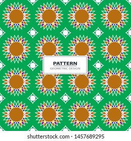 Vector seamless pattern background with different geometrical shapes of multiple colors. Illustration with symmetrical design.