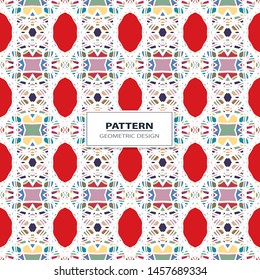 Vector seamless pattern background with different geometrical shapes of multiple colors. Illustration with symmetrical design.