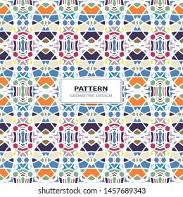 Vector seamless pattern background with different geometrical shapes of multiple colors. Illustration with symmetrical design.