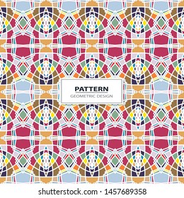 Vector seamless pattern background with different geometrical shapes of multiple colors. Illustration with symmetrical design.