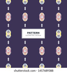 Vector seamless pattern background with different geometrical shapes of multiple colors. Illustration with symmetrical design.