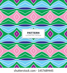 Vector seamless pattern background with different geometrical shapes of multiple colors. Illustration with symmetrical design.