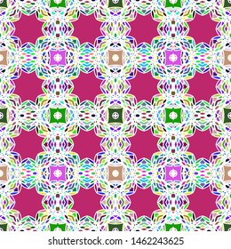 Vector seamless pattern background with different geometrical shapes of multiple colors. Illustration with symmetrical design.