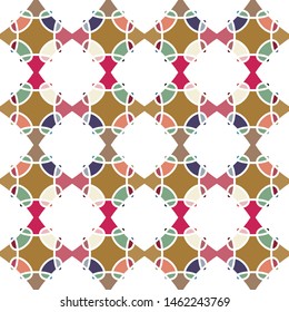 Vector seamless pattern background with different geometrical shapes of multiple colors. Illustration with symmetrical design.