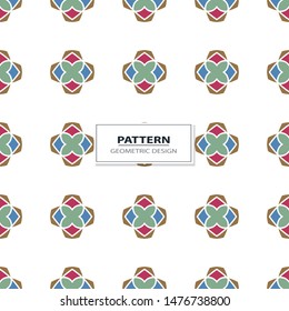 Vector seamless pattern background with different geometrical shapes of multiple colors. Illustration with symmetrical design.