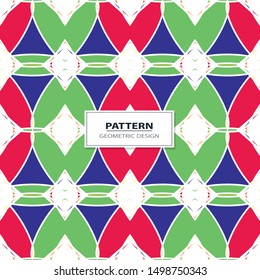 Vector seamless pattern background with different geometrical shapes of multiple colors. Illustration with symmetrical design.
